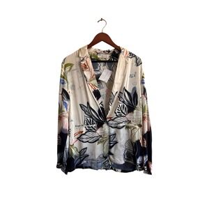 Neu Nomads Botanical Floral Tencel Modal Blazer Jacket Cream Navy Small NEW